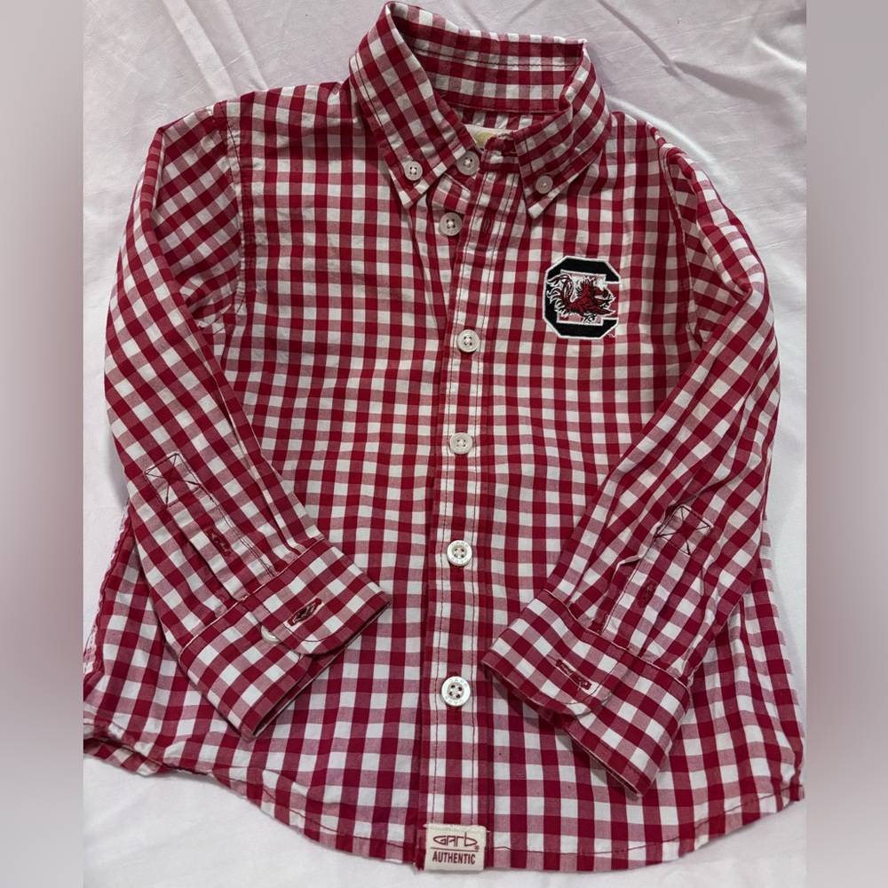 Univ of South Carolina Boys 2T Garb Authentic long sleeve checkered button down